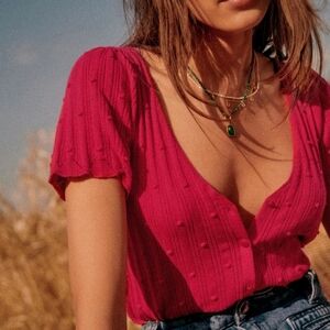 Sezane Justine Short Sleeve Organic Cotton Knit Cardigan